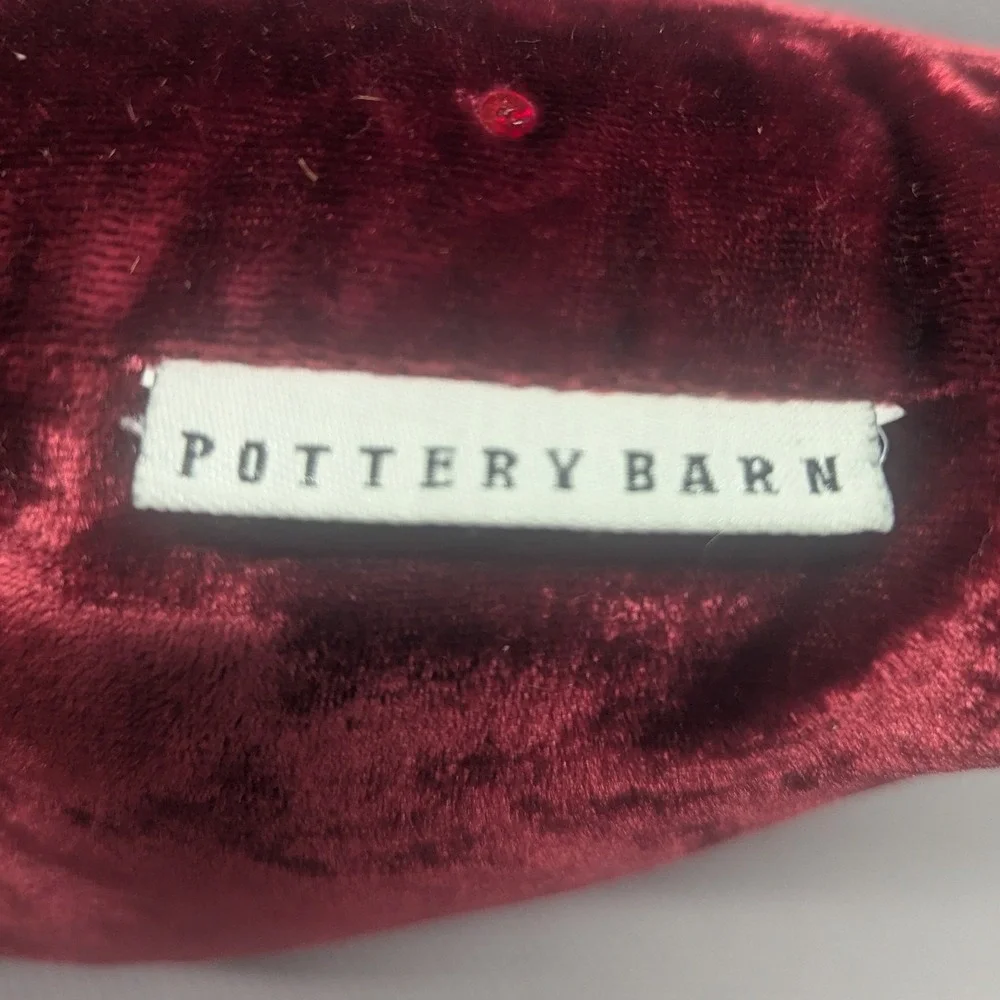 VTG Pottery Barn Red Velvet Christmas Reindeer Bead Sequin Throw Pillow Holiday